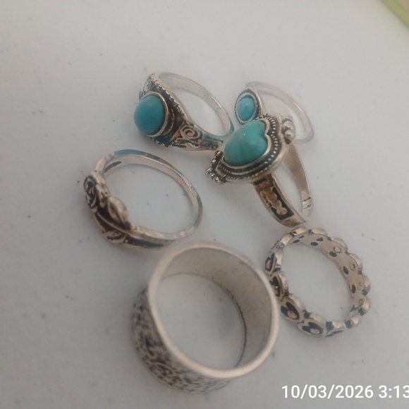 Turquoise and Silver Heart Ring Collection - Picture 3 of 4